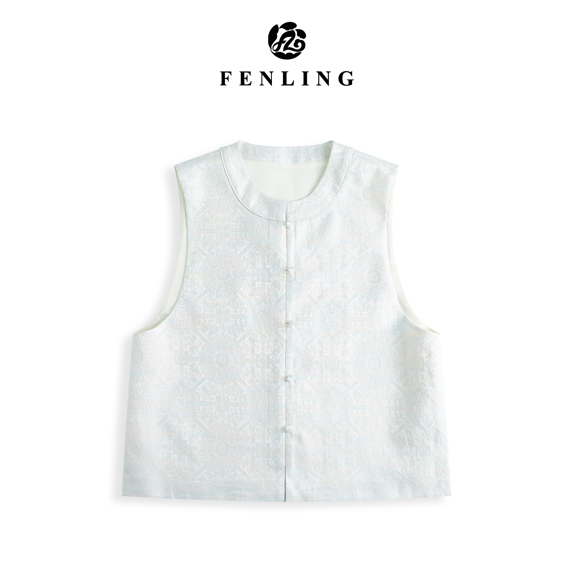 芬领-八达晕-新中式非遗桑蚕丝宋锦螺钿提花圆领马甲复古BX1803