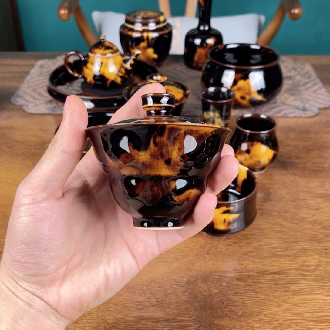 碗玳瑁釉葫芦两才盖碗