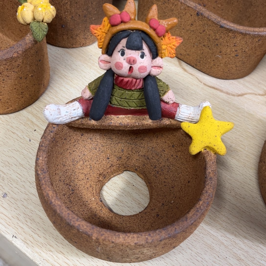 泥塑古镇炻陶花盆