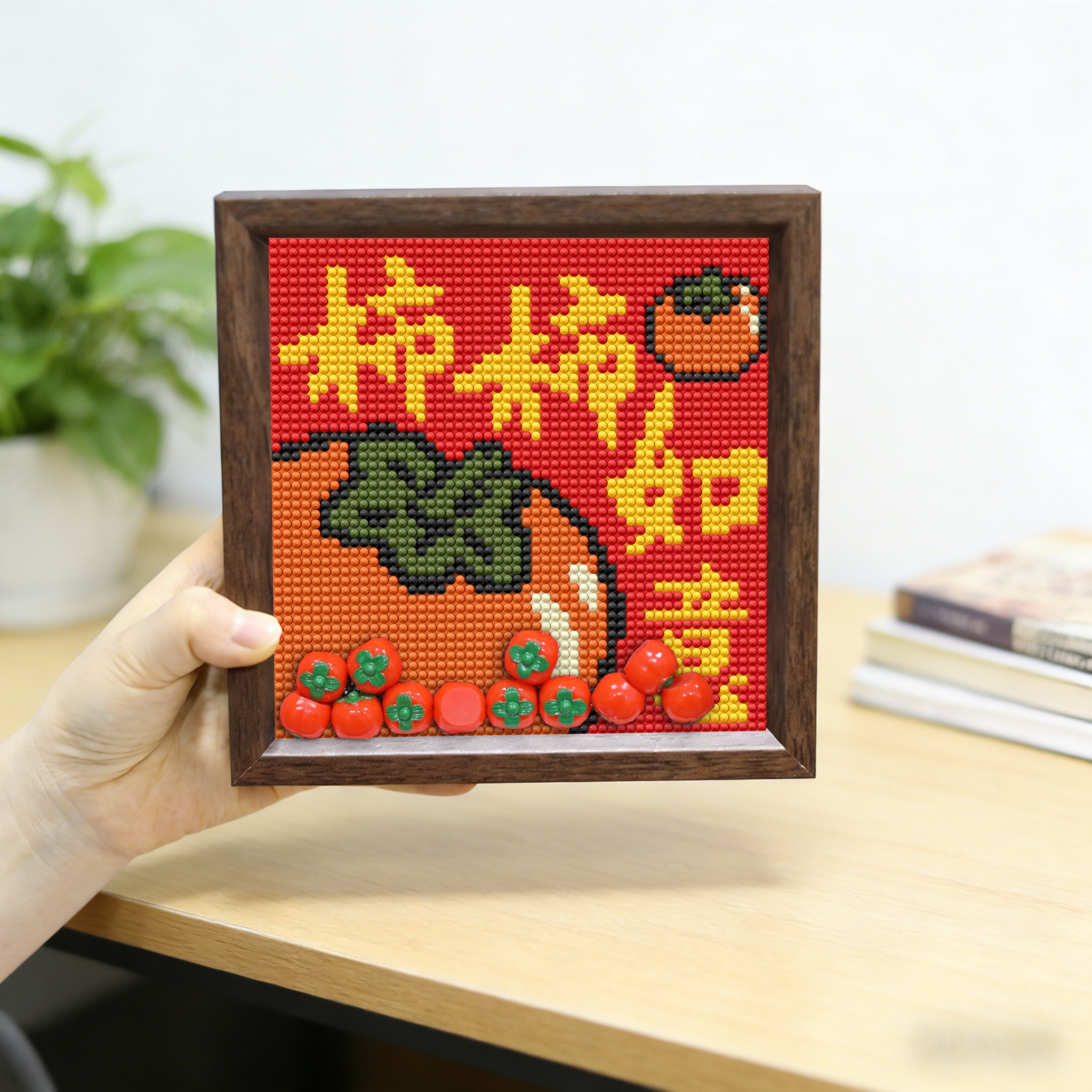 真玻璃带框钻石画2025新款柿柿如意餐厅事事如意手工钻石贴钻石绣