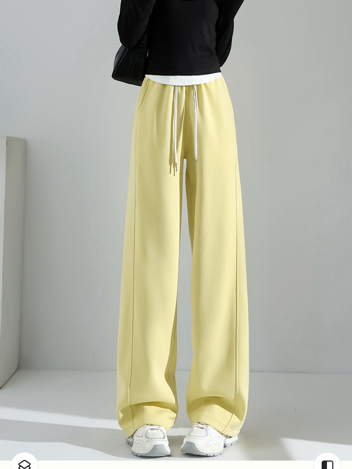 抽绳两穿运动裤女秋冬加绒加厚休闲美式阔腿裤窄版春秋款直筒卫裤