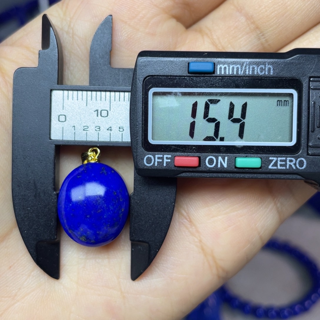 青金石银S925镀金镶嵌15mm蛋面吊坠