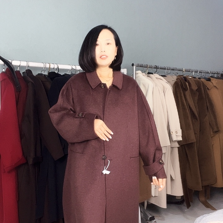 双面呢大衣阔版S码葡萄籽