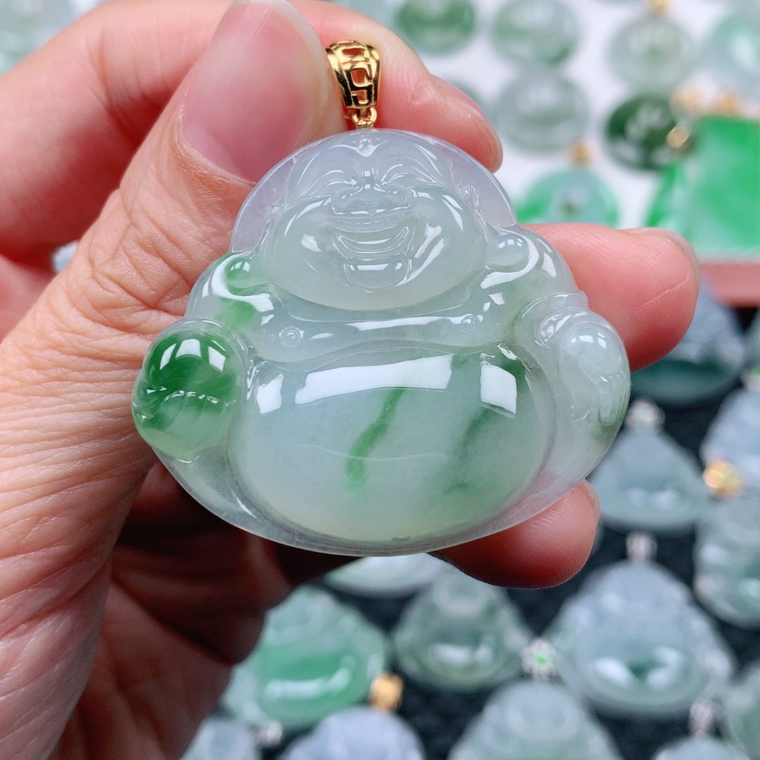 翡翠吊坠(不含链)18K金镶嵌