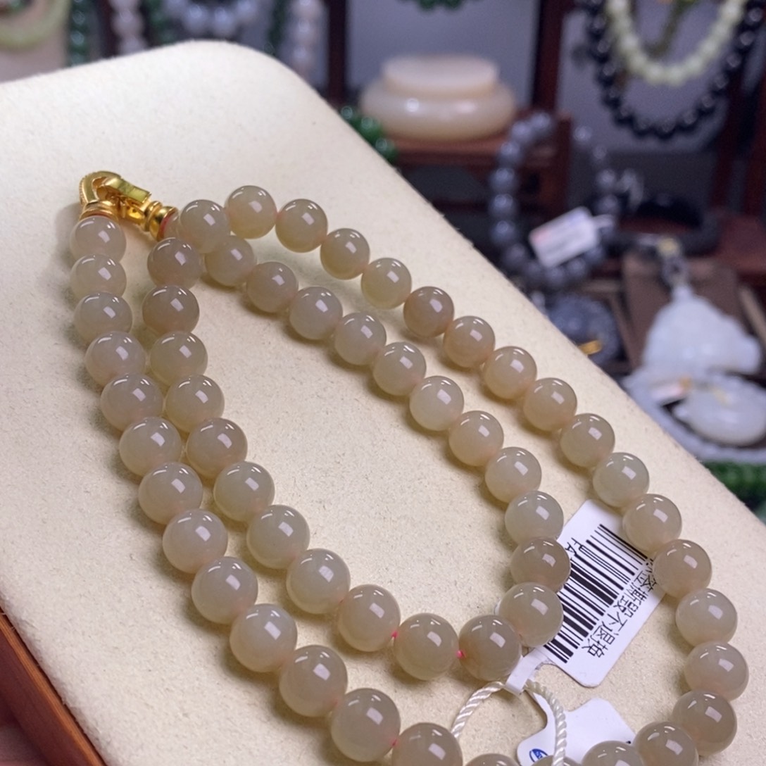 和田玉孤品福利藕粉项链约8未镶嵌