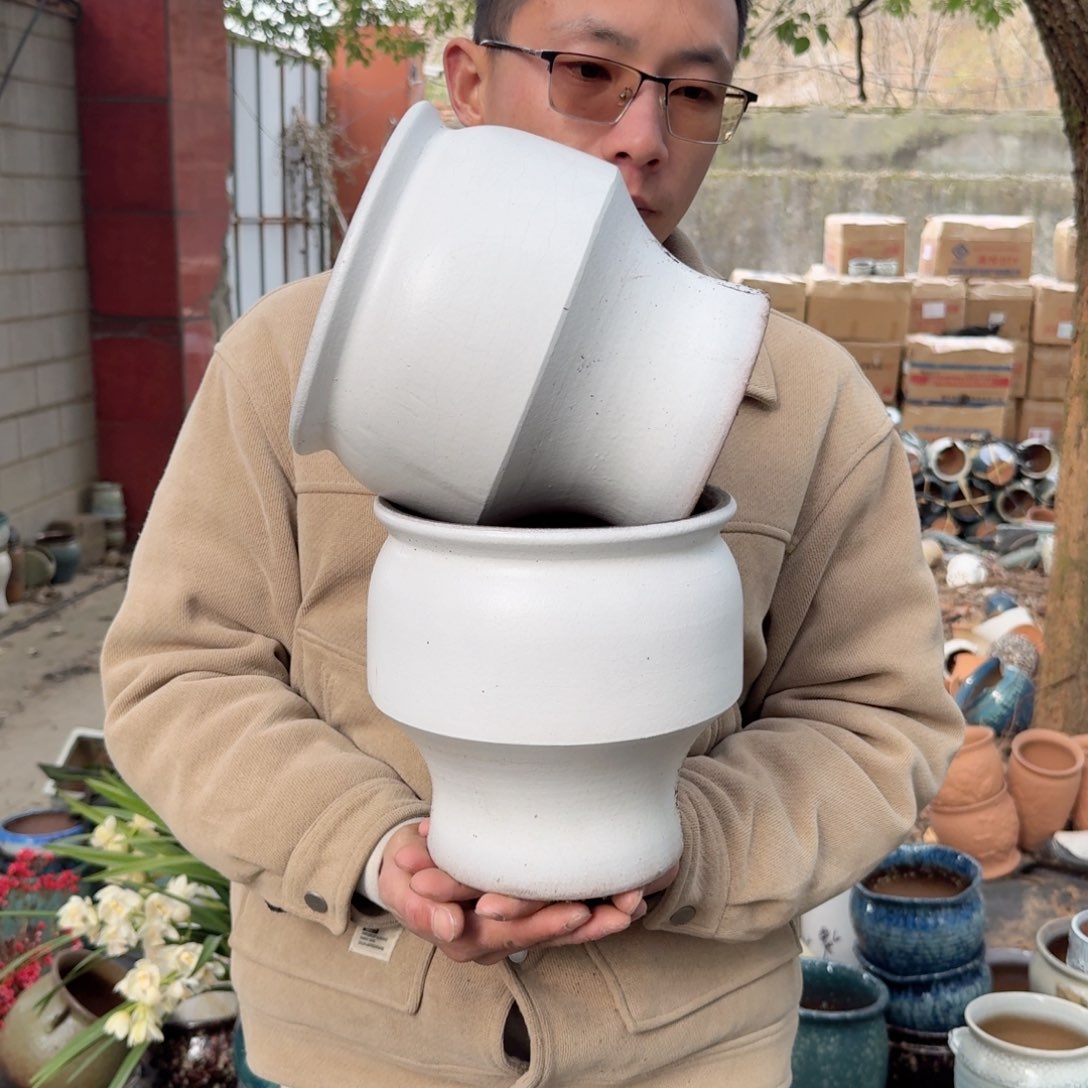 紫砂花盆口18高21（火锅白色纯宋