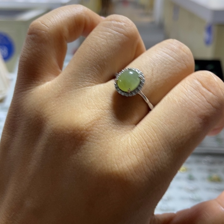 翡翠戒指银S925镶嵌戒指