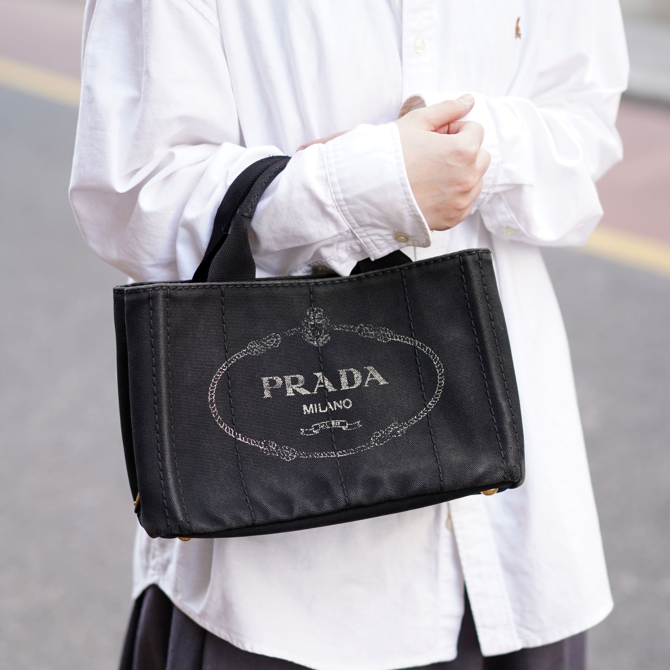 90新 Prada/普拉达 普拉达黑色牛仔沙滩托特（有修复）
