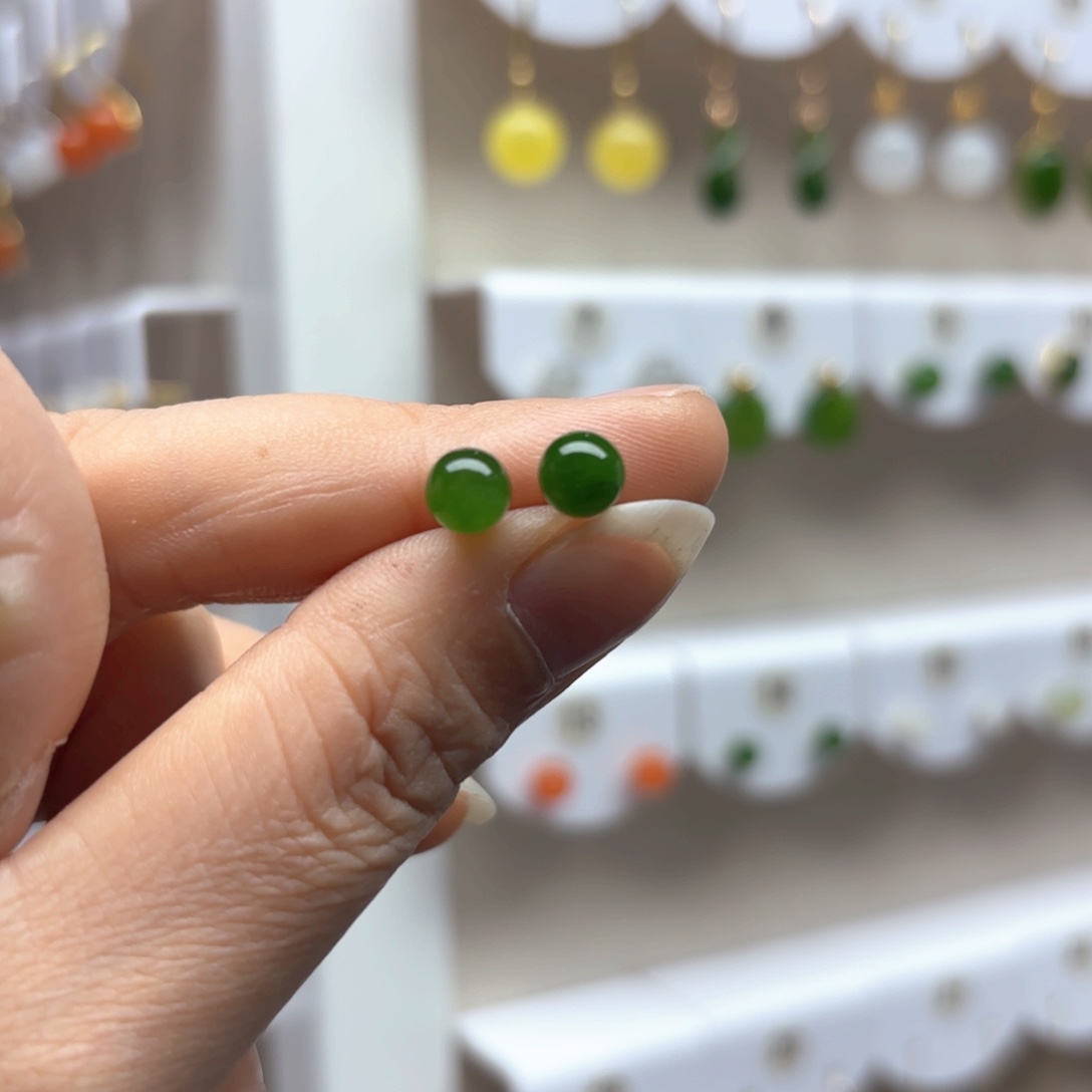 和田玉耳饰银S925镶嵌6mm