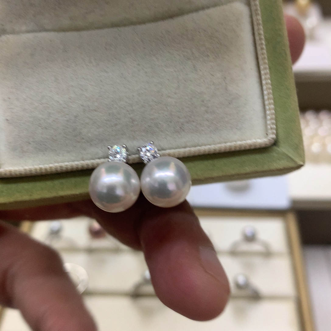 耳饰海水珍珠银S925镶嵌8-8.5akoya戴妃耳钉
