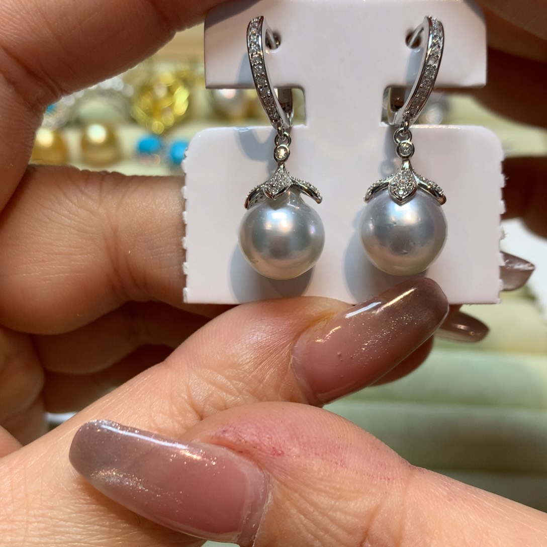 海水珍珠耳饰银S925镶嵌