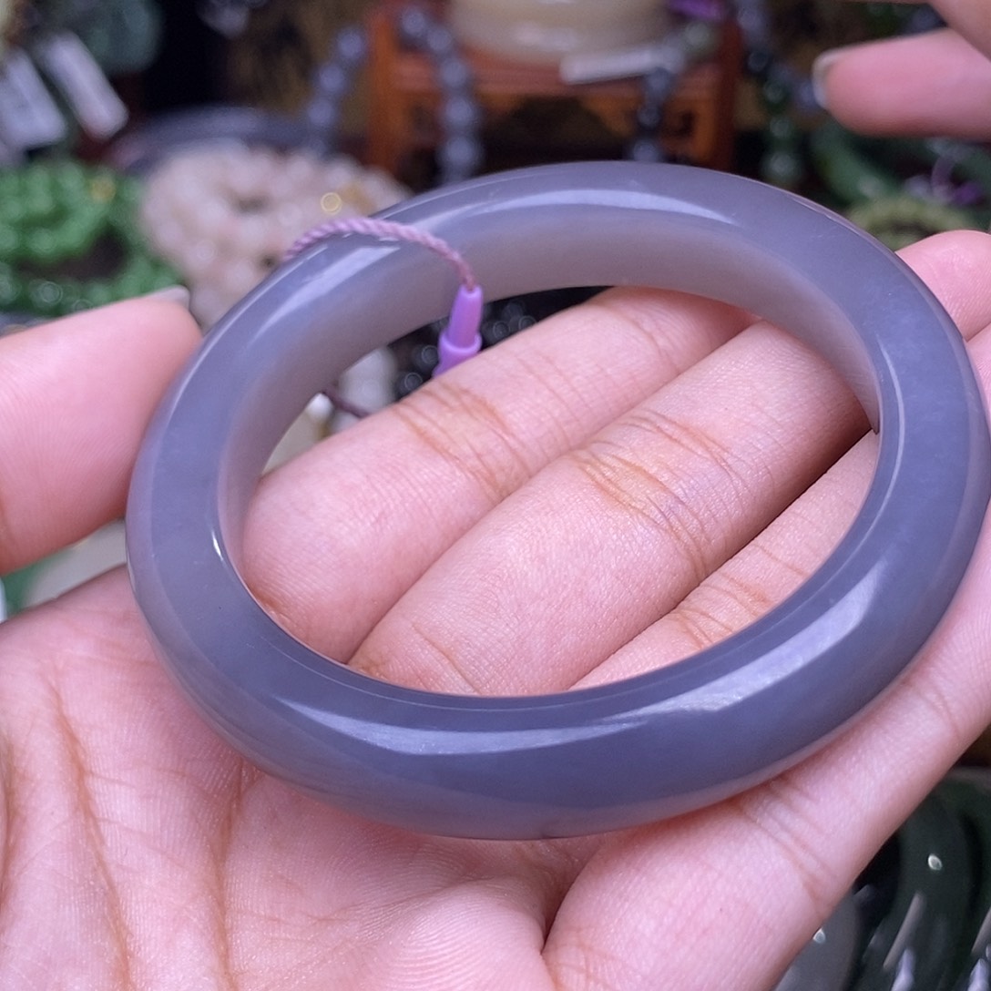 和田玉未镶嵌冰烟紫福利价手镯54.6