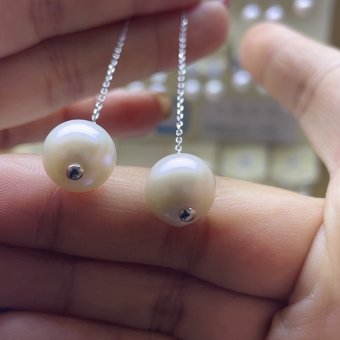 淡水珍珠银S925镶嵌耳饰