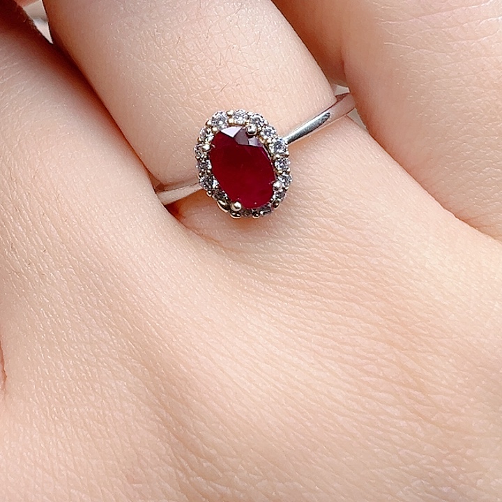 戒指银S925镶嵌红宝石