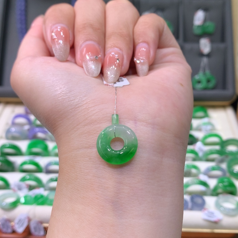 【闪购商品】翡翠戒指未镶嵌冰浓阳绿甜甜圈