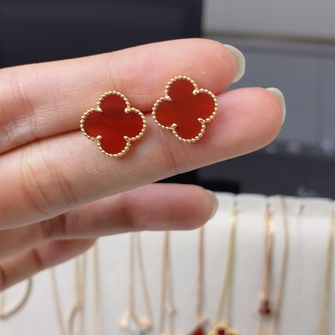 玛瑙/玉髓耳钉18K金镶嵌红13mmk黄