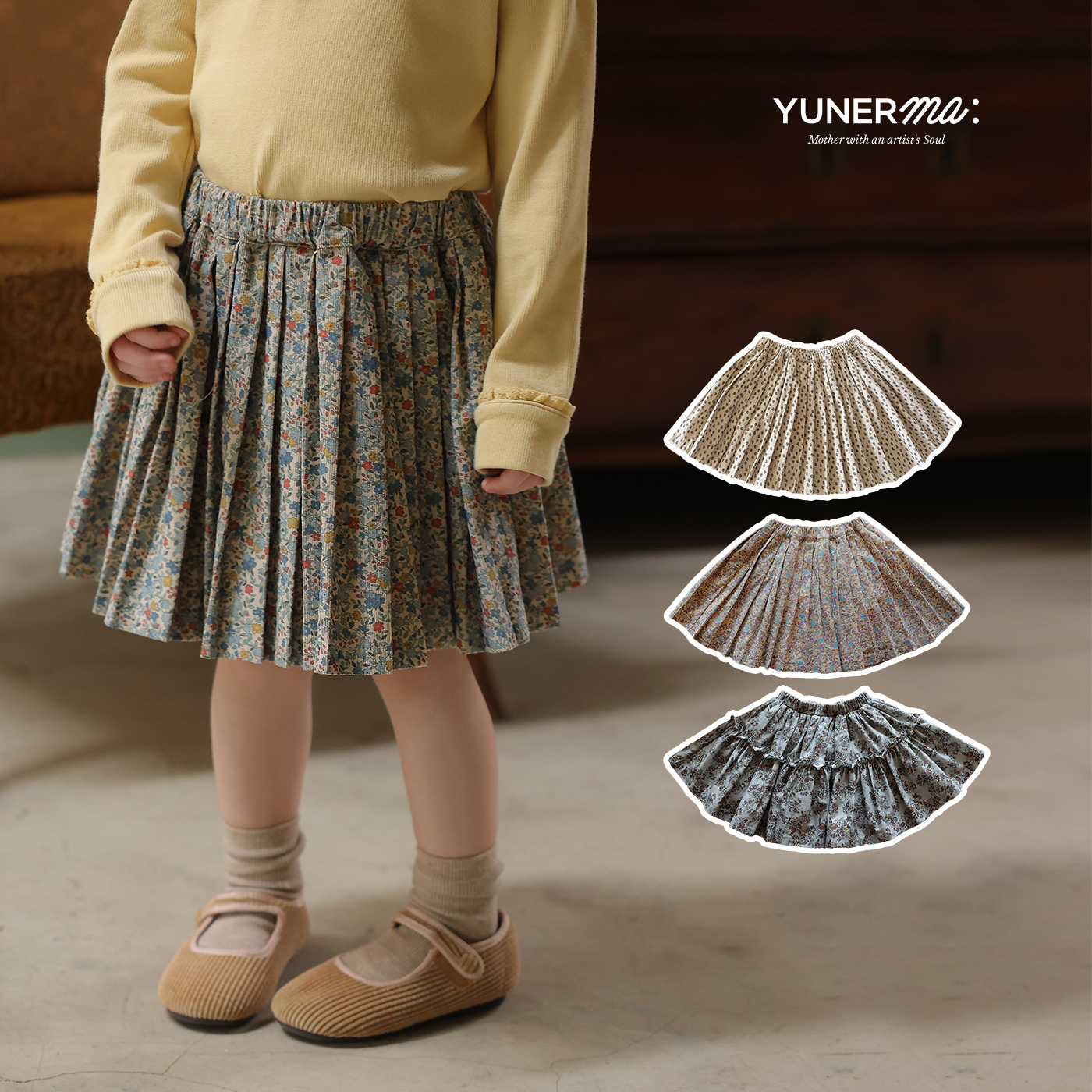 允儿妈女童秋冬百搭灯芯绒百褶半裙宝宝小众复古半身裙儿童裙子潮
