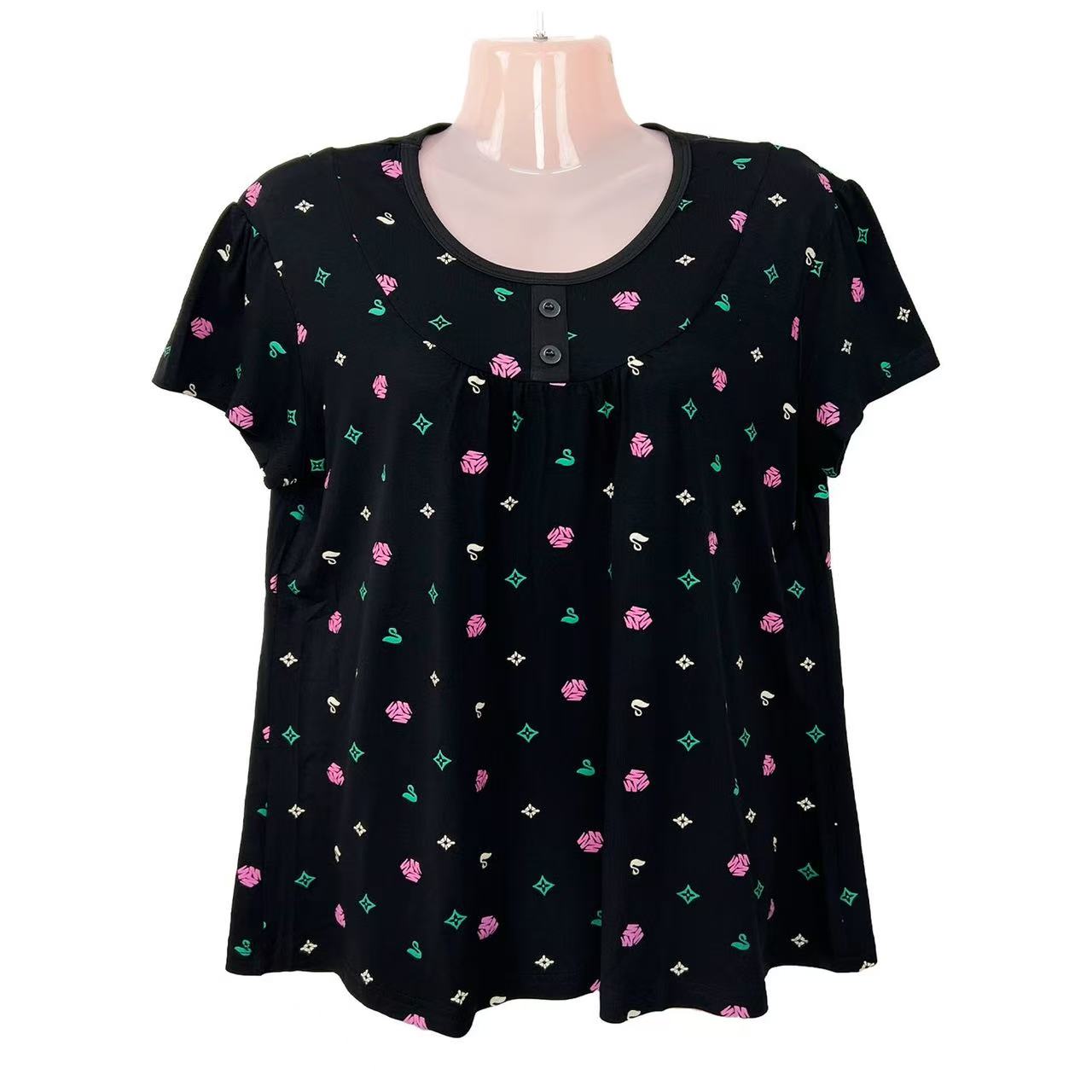 宽松不规则裙薄款睡衣时尚女装中老年女装圆领女士妈妈装