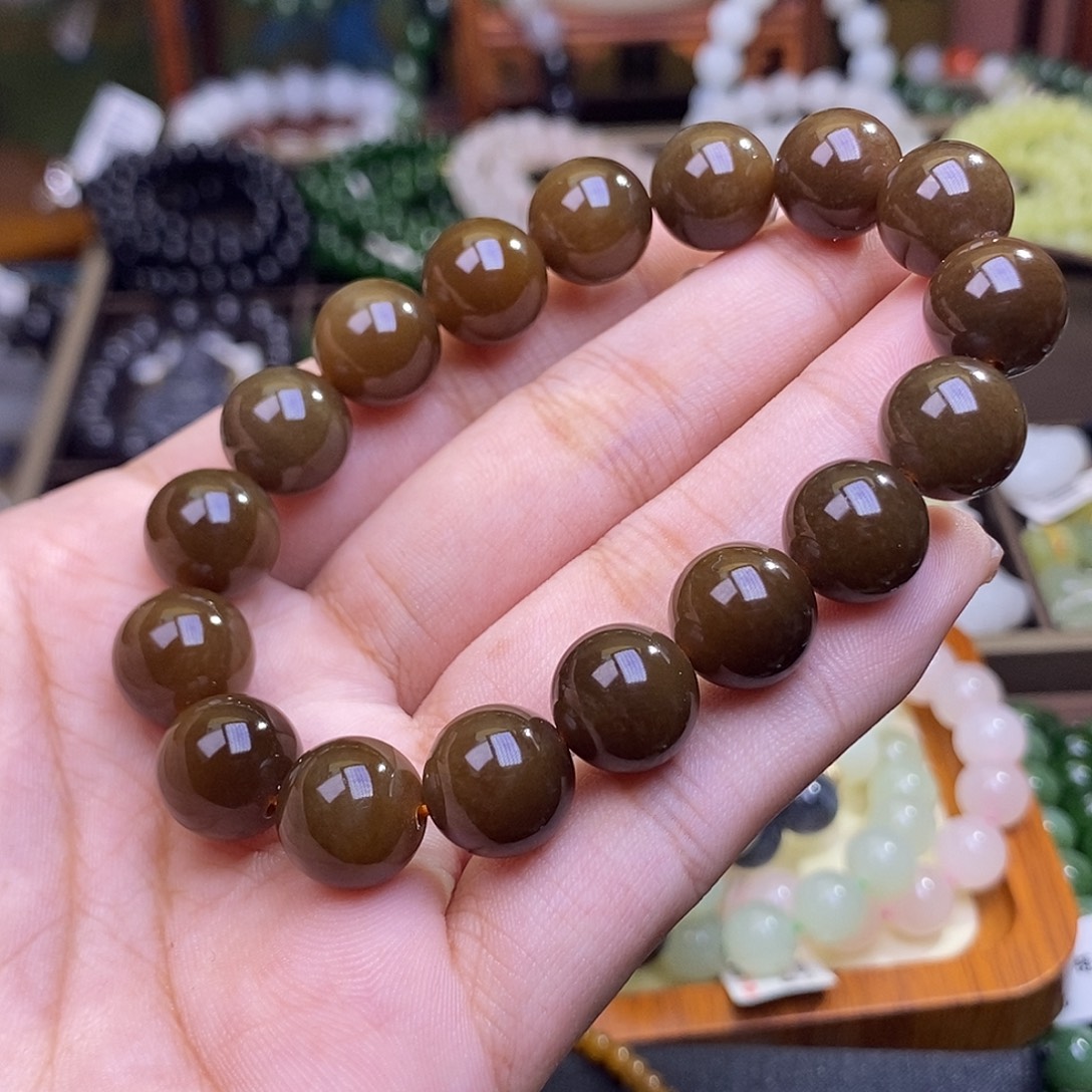 和田玉未镶嵌颈饰糖玉老红糖手串12mm