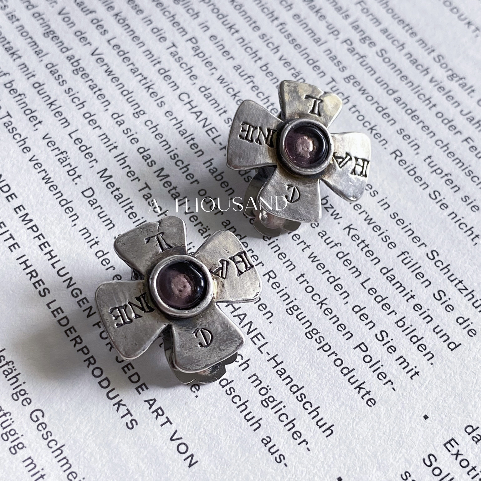 95新 Chanel/香奈儿 紫色琉璃四叶草康鹏耳夹-80667729