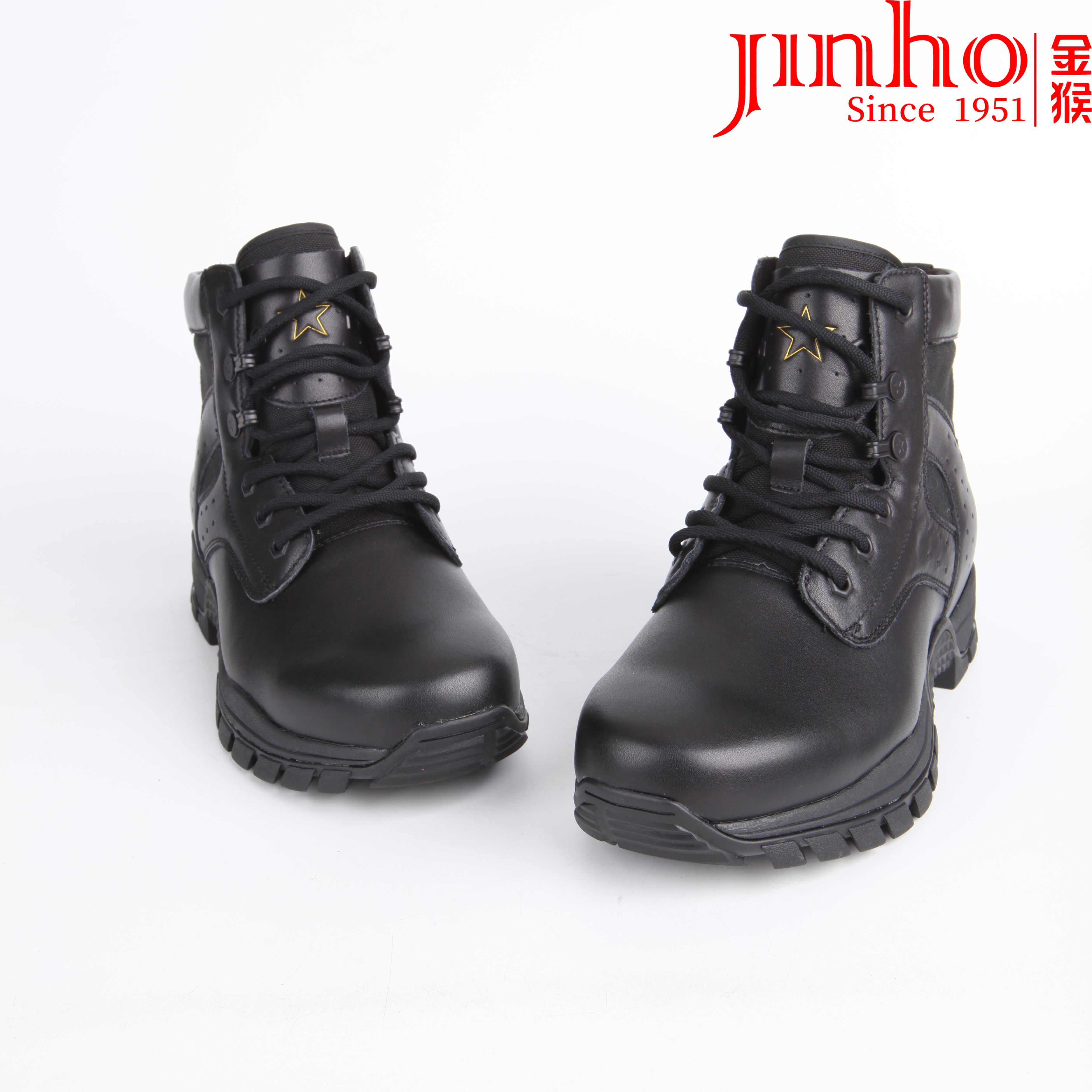 Jinho/金猴中帮款徒步靴牛皮纯黑登山鞋防滑户外训练鞋
