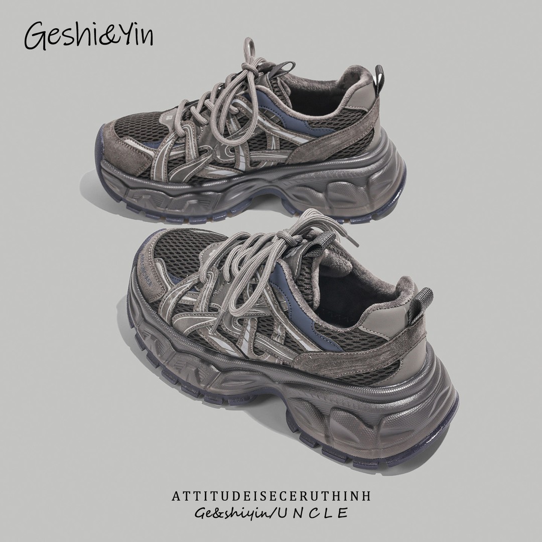 歌诗茵老爹鞋女加绒2025秋冬新款真皮厚底女鞋复古百搭休闲运动鞋