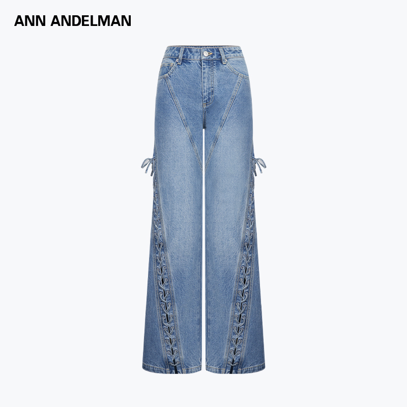 ANN ANDELMAN 夏日松弛感洗水重工绑带镂空牛仔裤女阔腿宽松微喇