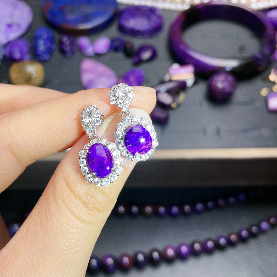 苏纪石（舒俱来）耳钉银S925镶嵌