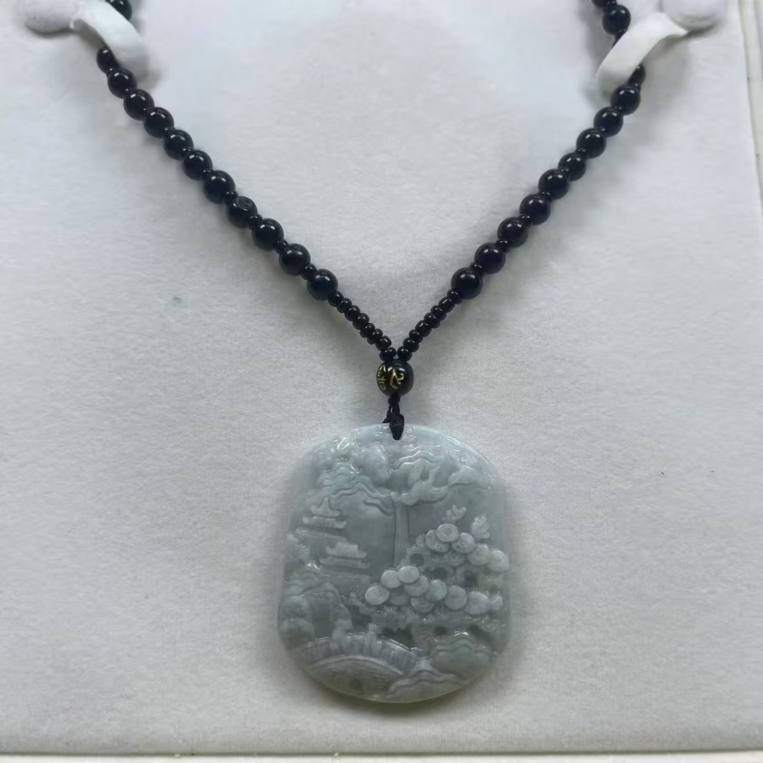 【颜兴】翡翠A货山水牌