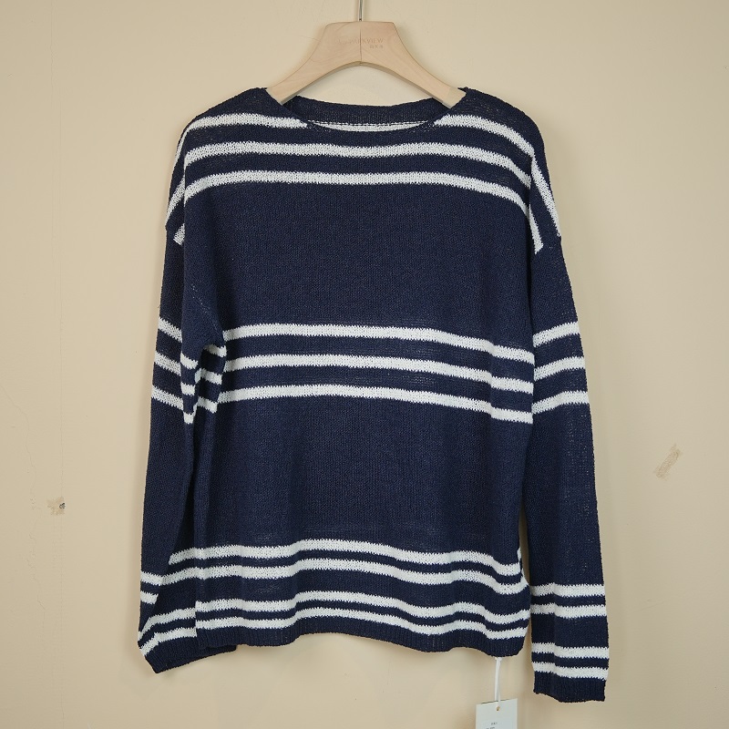 PARKVIEW/百芙川针织衫长袖百搭宽松条纹圆领套头拼色AW0623-2