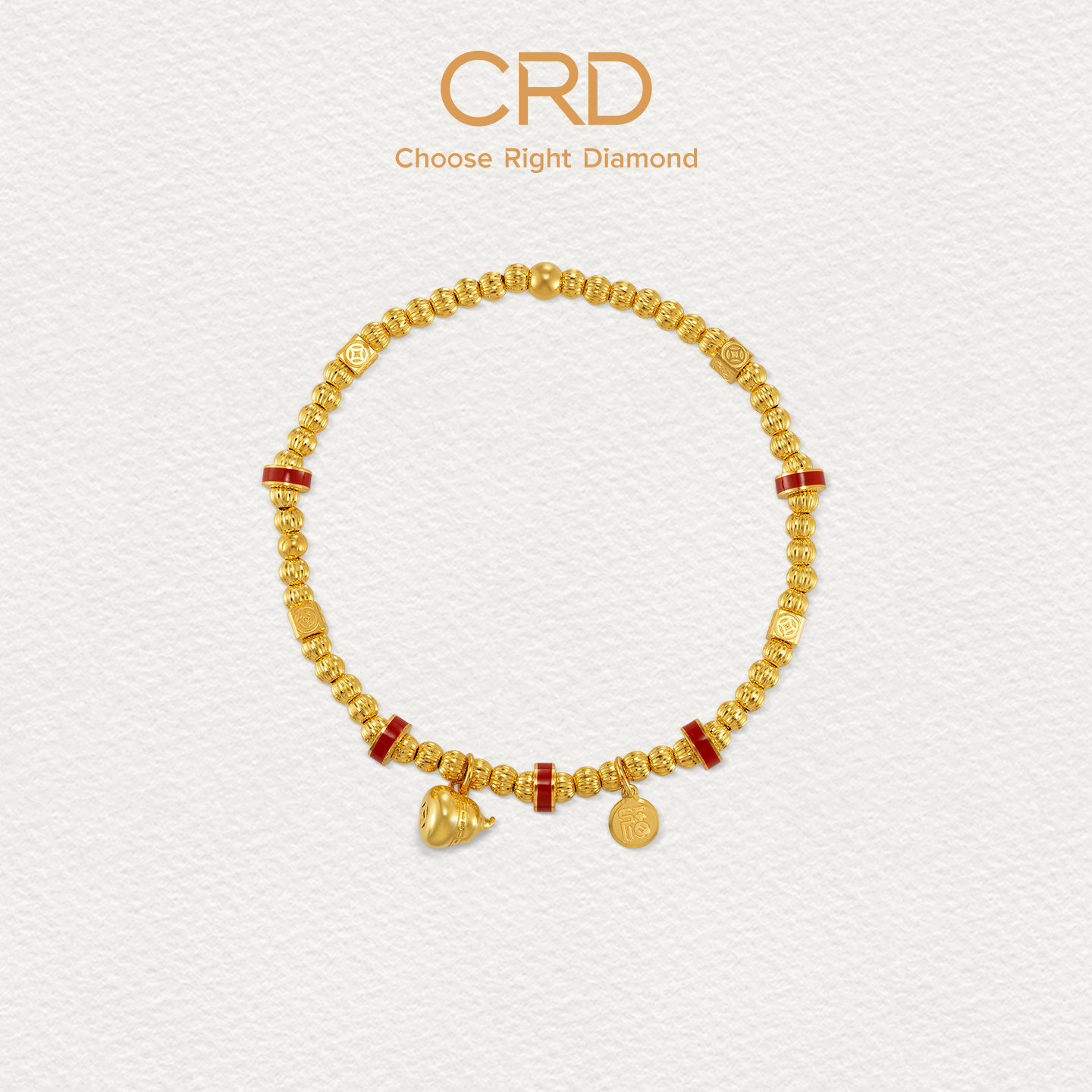 CRD克徕帝小福禄足金手链葫芦铜钱纹足金999女款手饰个性送礼推荐