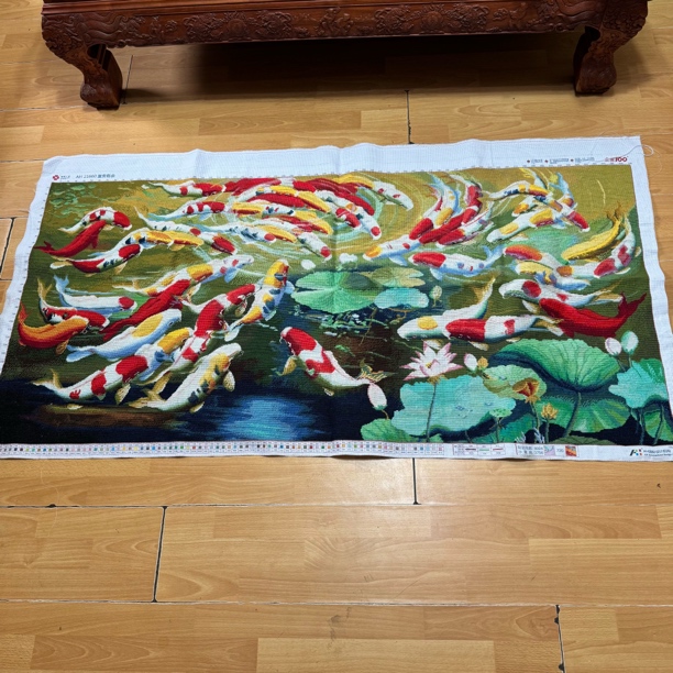 纯手工十字绣成品人工绣好的图富贵有余年年有余168乘88客厅挂画