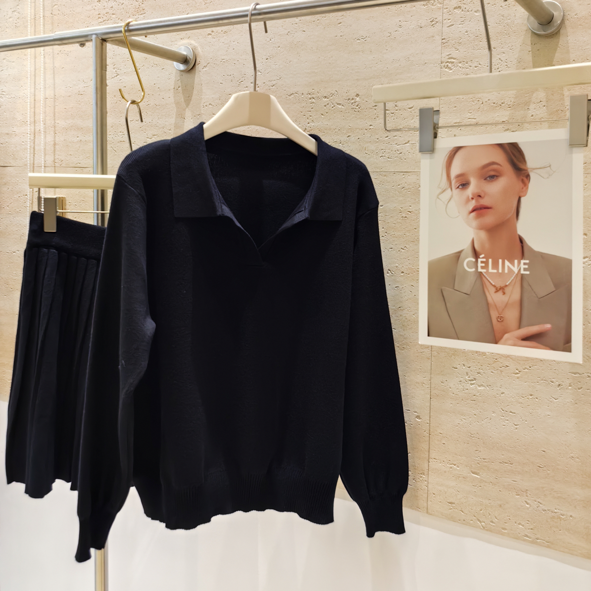 593减龄POLO领两件套 “上衣➕压褶半裙”