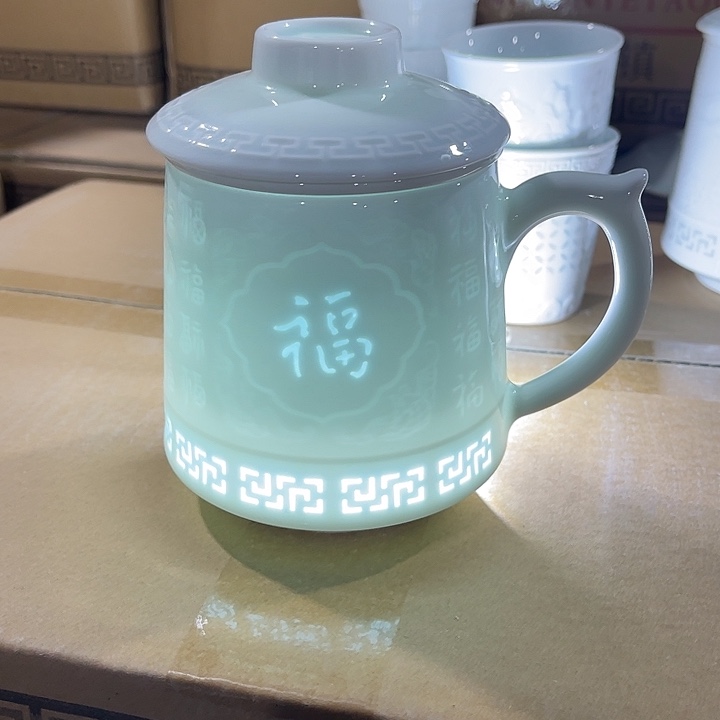 瓷片百福办公杯一个，包邮，容量450