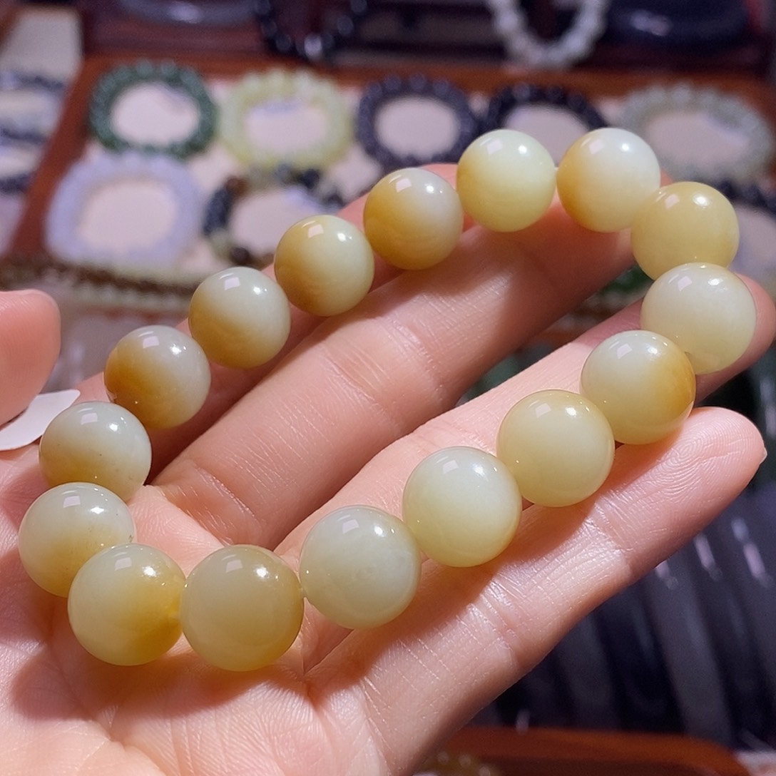 颈饰未镶嵌和田玉糖白12mm手串