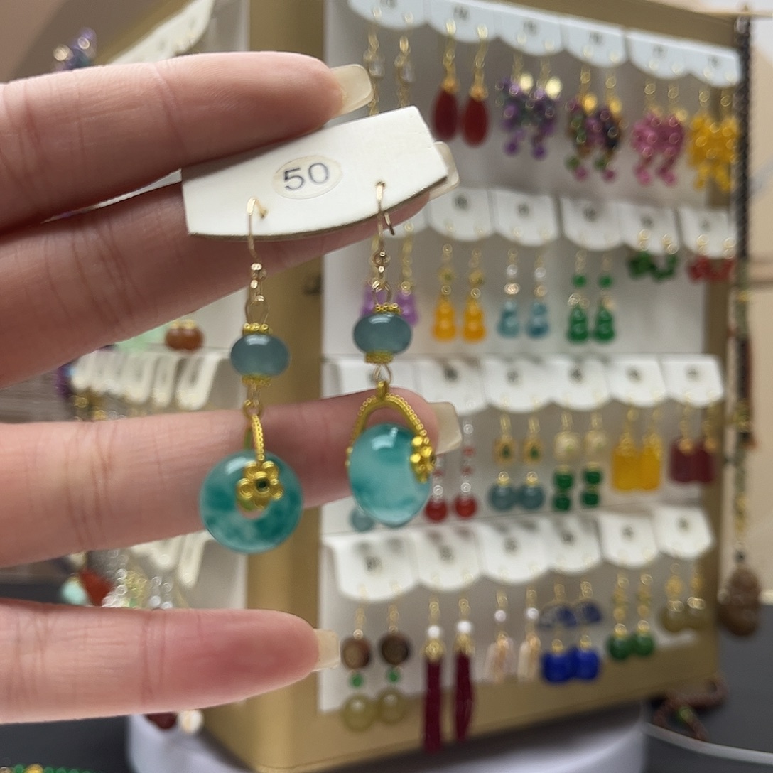 玛瑙/玉髓合金耳钉