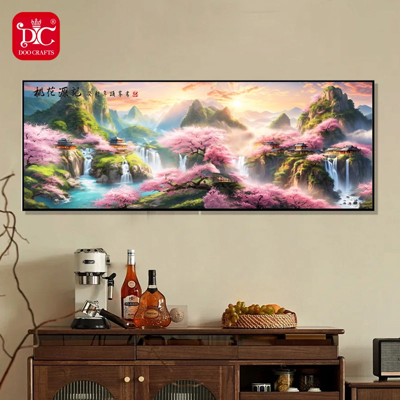 DC/蒂彩【桃花源记】新中式现代客厅山水画手工diy钻石画画紫气东来