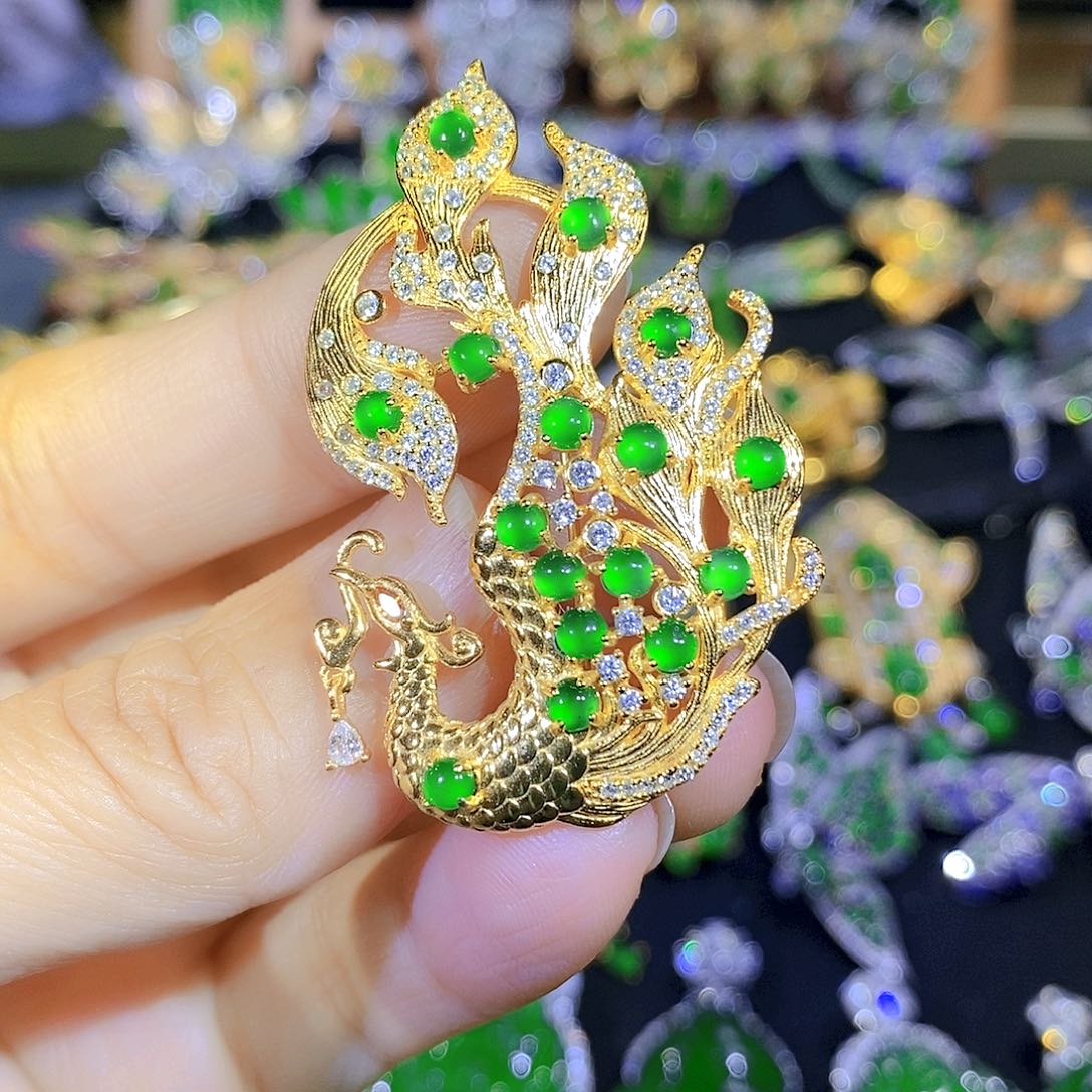 吊坠(不含链)银S925镶嵌翡翠