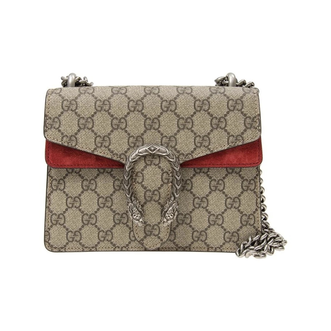 95新 GUCCI/古驰 老花酒神小号拼红单肩女包16143831二奢