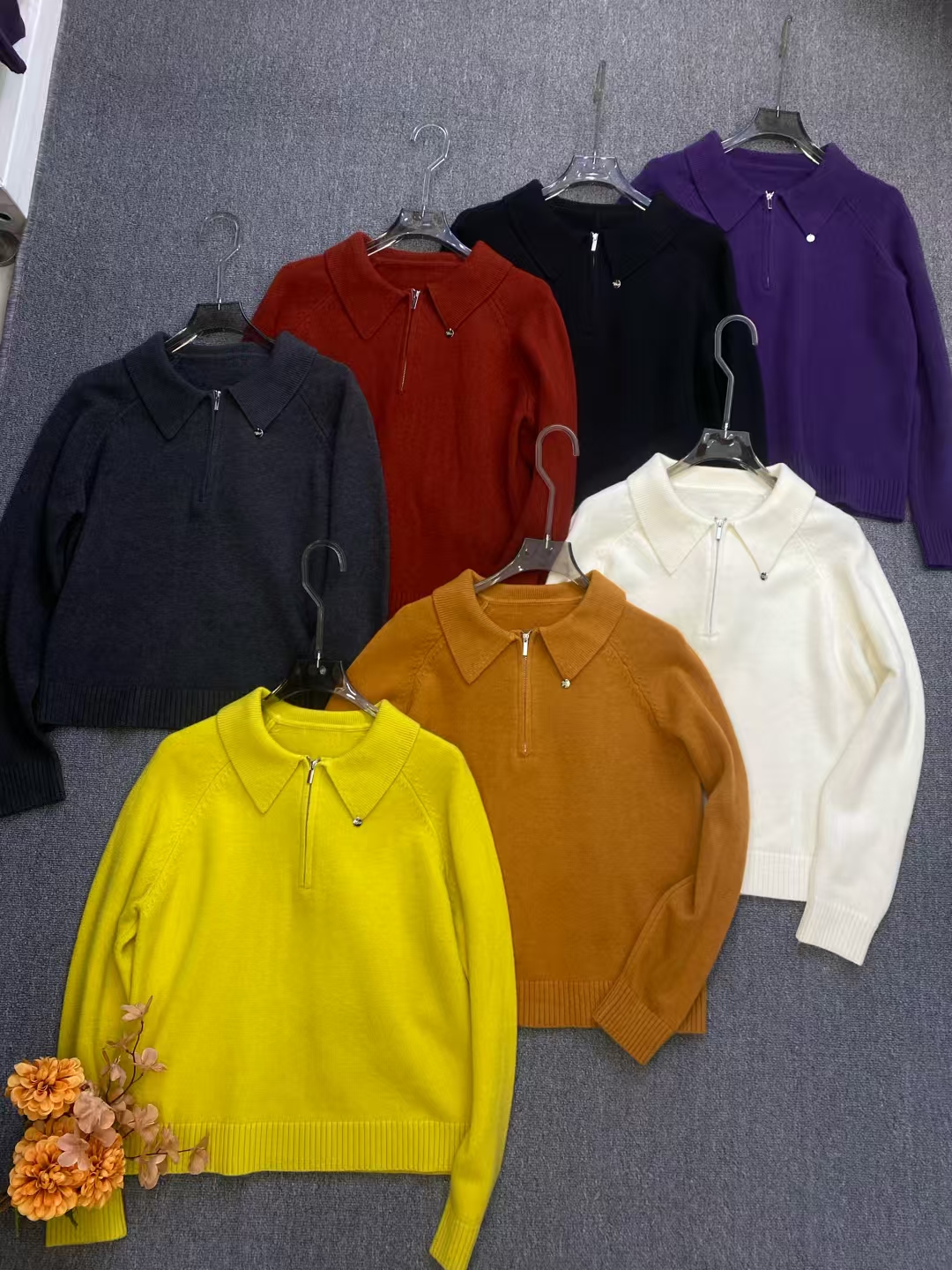 【南油玲姐】紫色翻领半开领针织衫MY2324