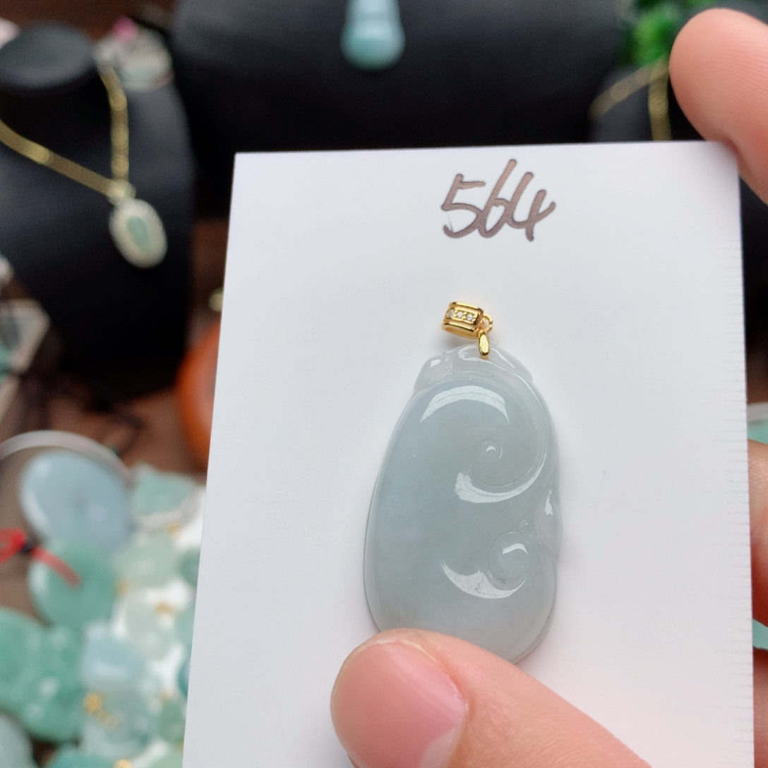 翡翠颈饰银S925镀金镶嵌吊坠