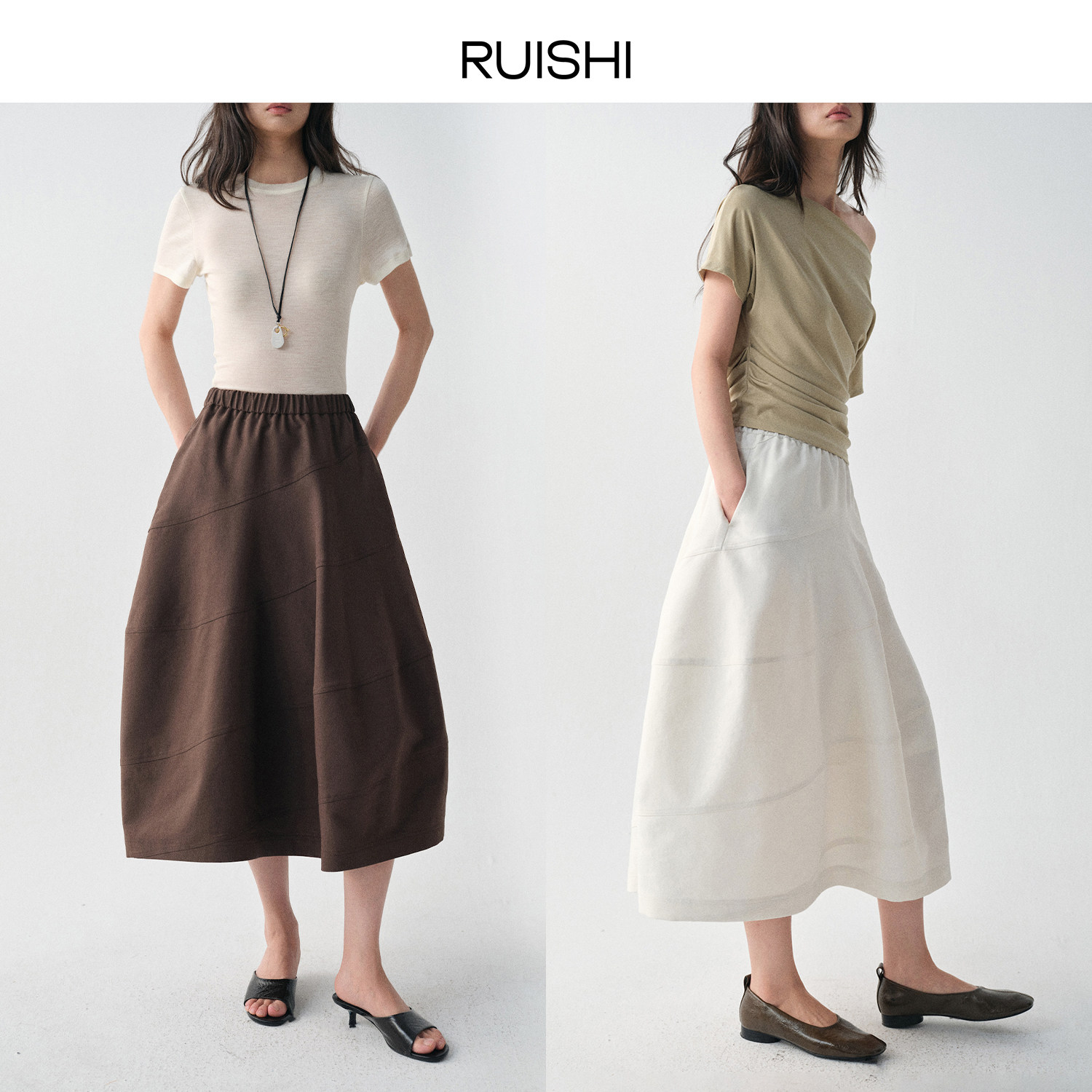 RUISHI芮时季风灵感立体裁剪不对称松紧腰气球半裙女春R26A130806