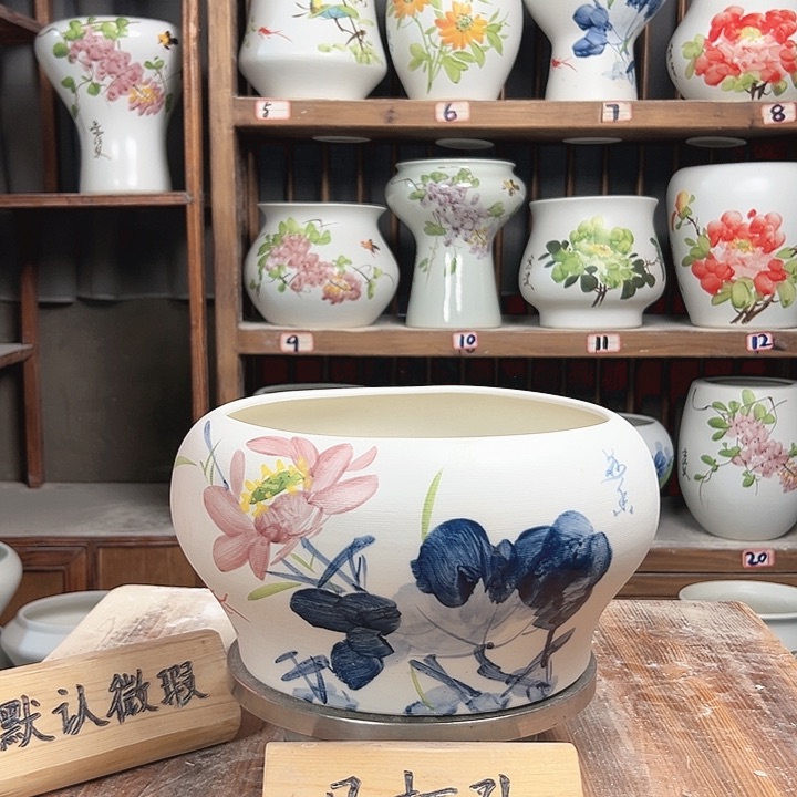 摆件口25青花荷花新款陶瓷