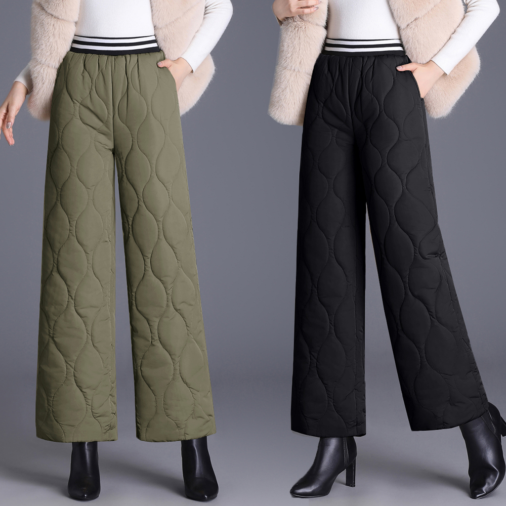 外穿时尚直筒裤冬大码加厚高腰宽松保暖显瘦九分裤阔腿羽绒棉裤女