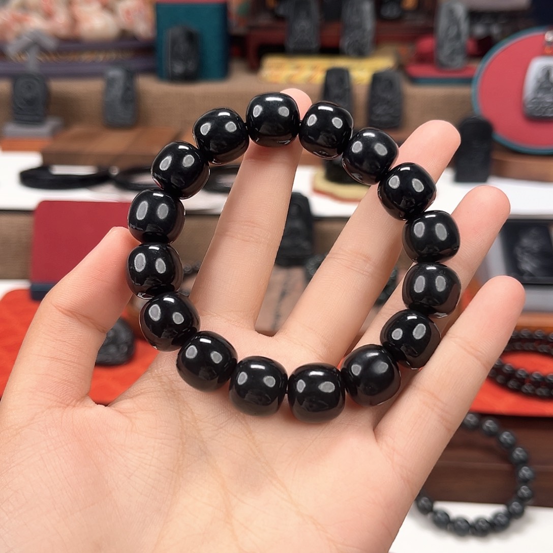 和田玉未镶嵌手串卡14精工老型珠95墨