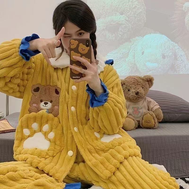 冬季冬款大码家居服套装保暖女士拉链睡衣套装女士宽松家居服套装