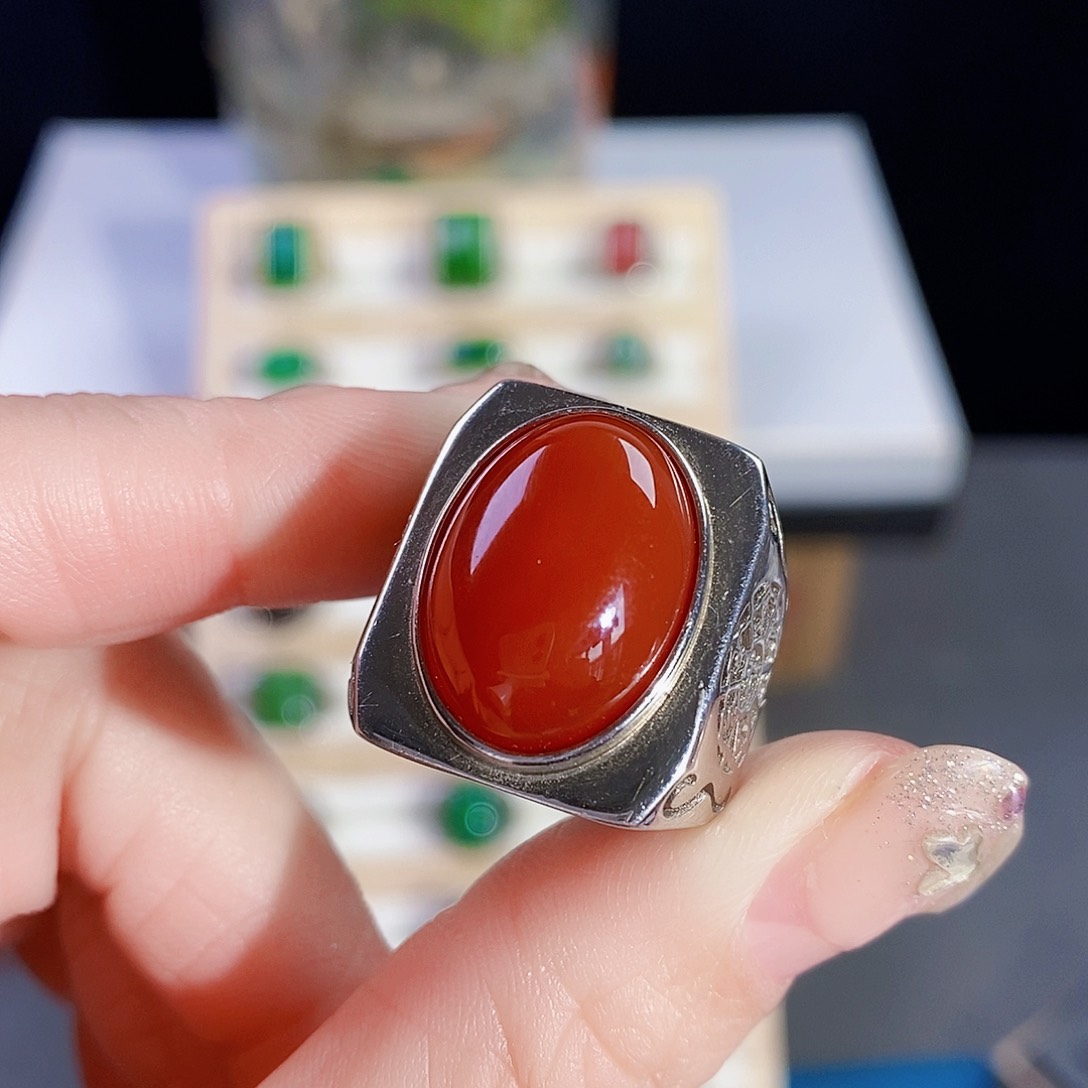 玛瑙/玉髓戒指银S925镶嵌