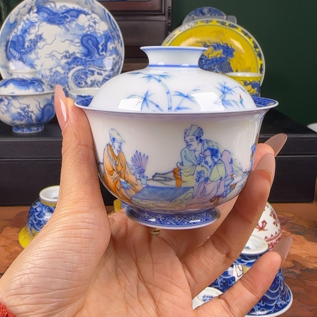 碗景雨工坊斗彩盖碗