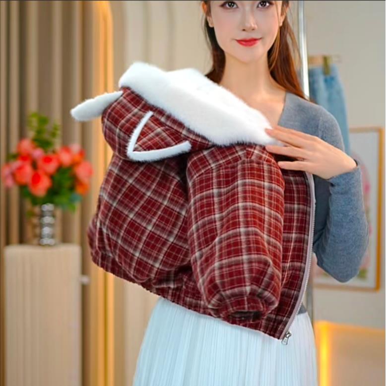 【佳琪妈】2025极寒系列英伦格子加厚连帽棉服女童-7146#