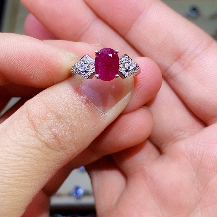 红宝石戒指银S925镶嵌